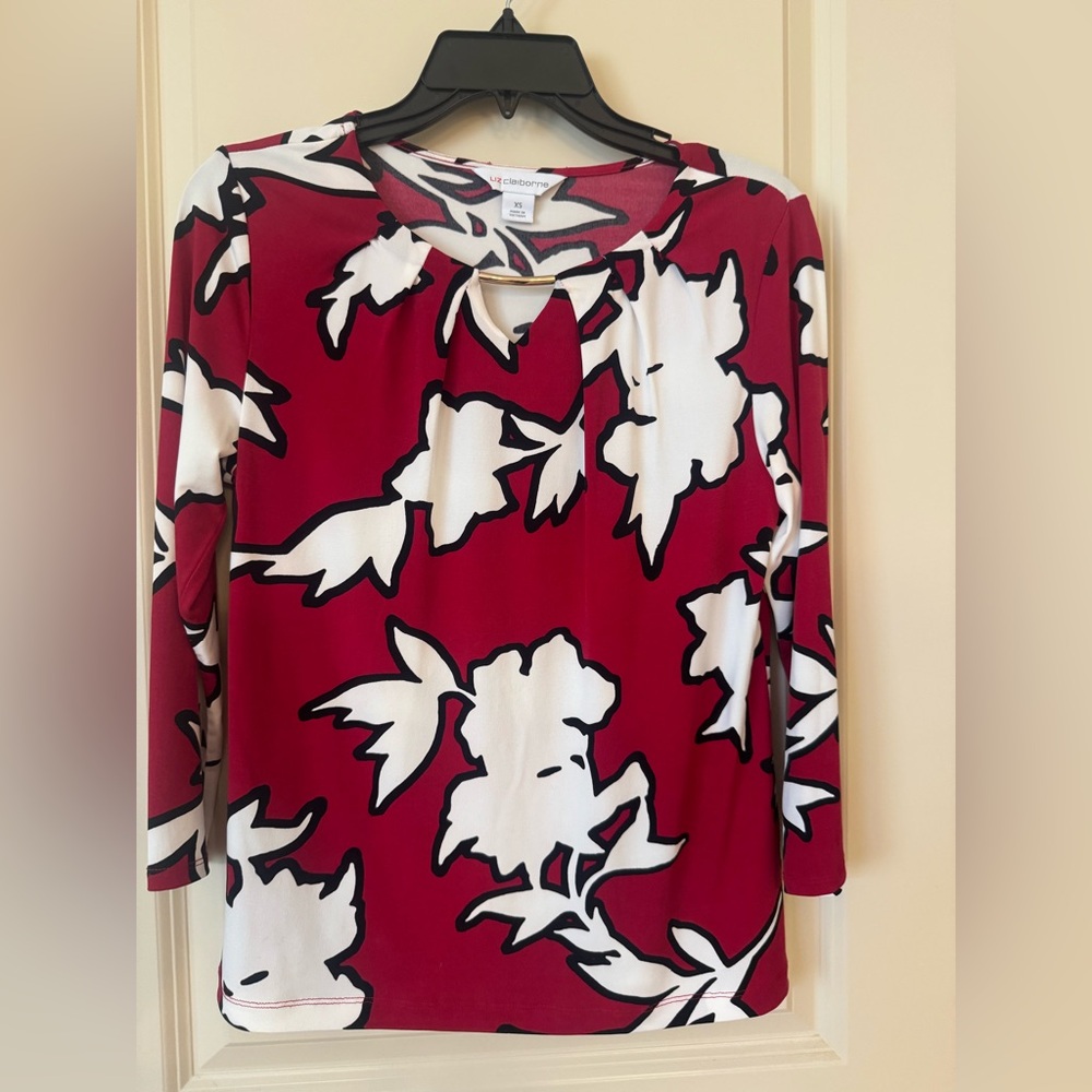 Liz Claiborne Red and White Floral Blouse